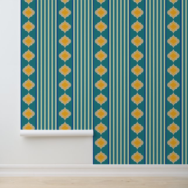 Yellow Moroccan shapes and green stripes Wallpaper Wallpaper (Application)
