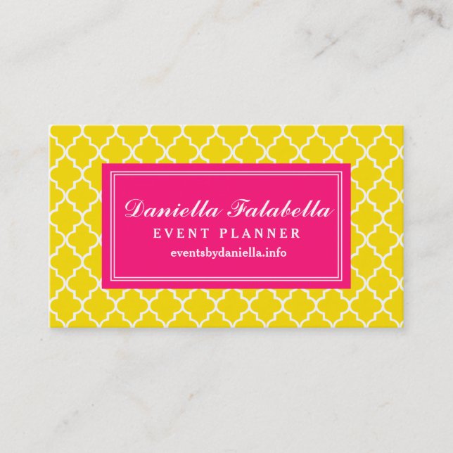 Yellow Moroccan Tiles Lattice Personalized Business Card (Front)