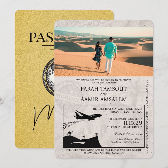 Yellow Morocco Passport Wedding Invitation (Front/Back)