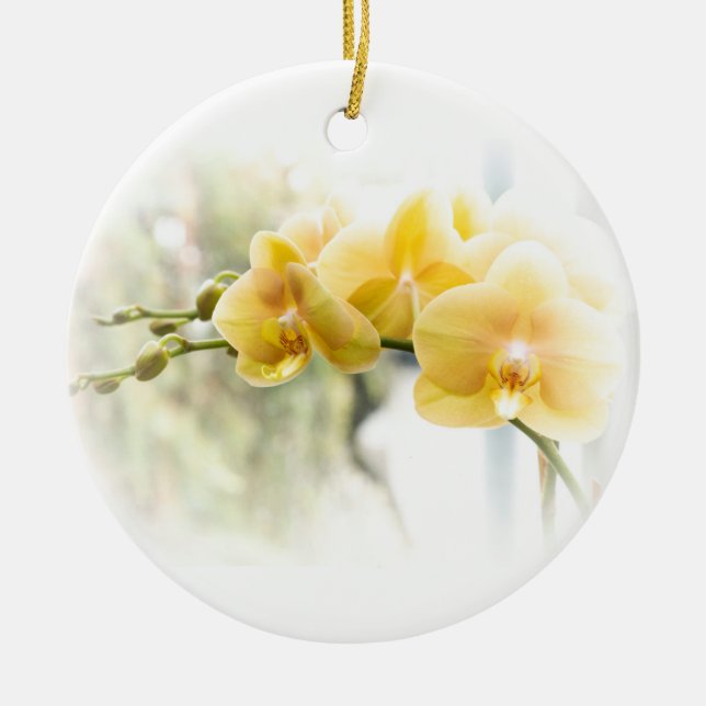 Yellow Moth Orchid in Sunshine Ceramic Ornament (Front)