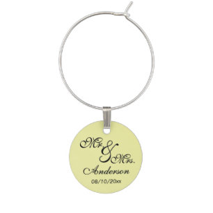 Yellow Mr. and Mrs. Memento Wine Glass Charm