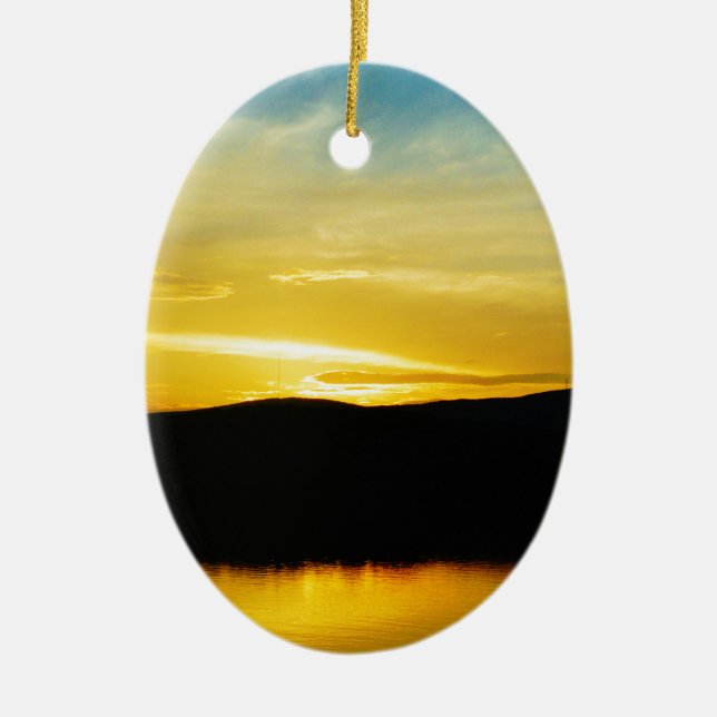 Yellow Mt Lake Sunset Ceramic Ornament (Front)