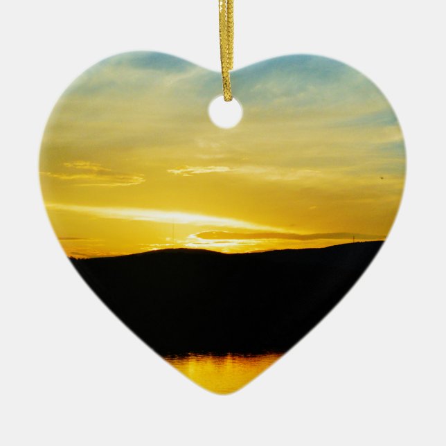 Yellow Mt Lake Sunset Ceramic Ornament (Front)