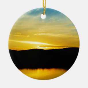 Yellow Mt Lake Sunset Ceramic Ornament