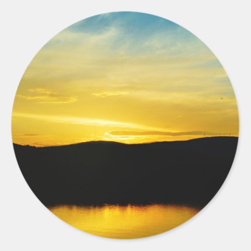 Yellow Mt Lake Sunset Classic Round Sticker