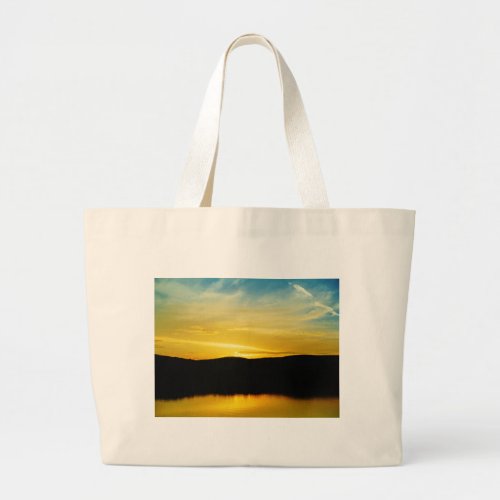Yellow Mt Lake Sunset Large Tote Bag