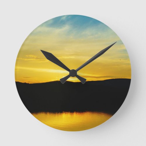 Yellow Mt Lake Sunset Round Clock