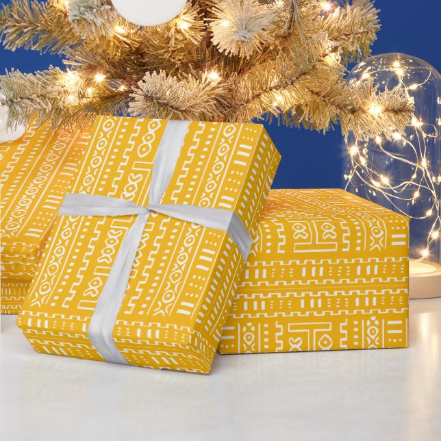 Yellow Mud Cloth Pattern Wrapping Paper (Holidays)