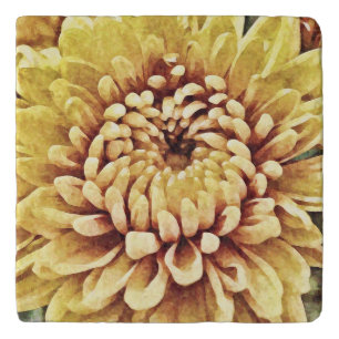 Yellow Mum Flower Art Marble Trivet