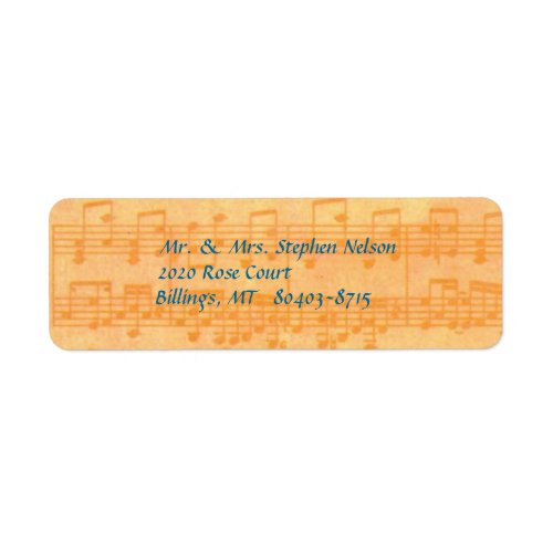 Yellow Music Notes of Staff Return Address Label