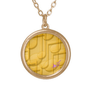 Yellow Music Notes Round Gold Finish Necklace
