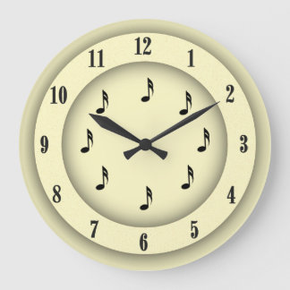 Yellow Music Notes with Roman Numerals Large Clock