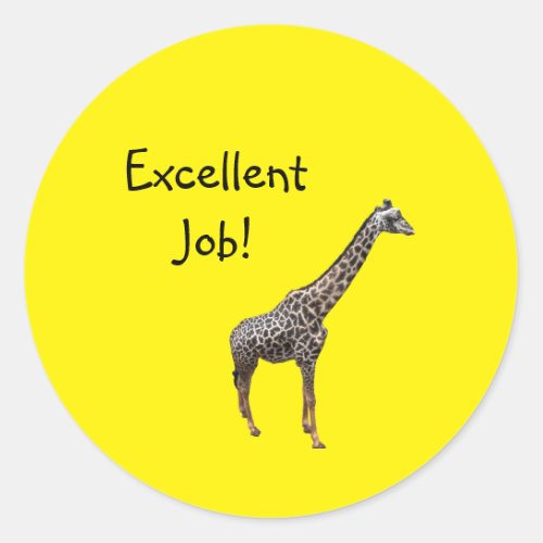 Yellow Music Teacher Excellent Reward Giraffe Classic Round Sticker