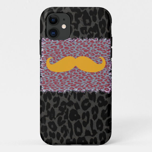 Yellow Mustache and Leopard Print Case-Mate iPhone Case (Back)