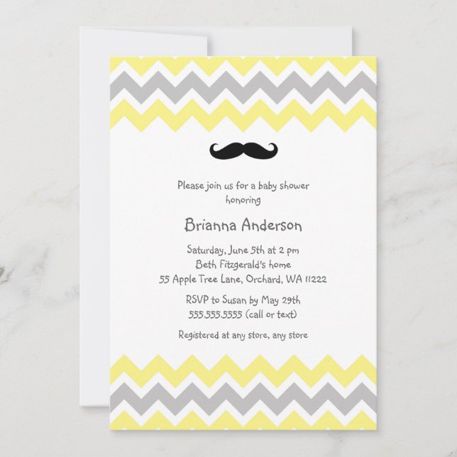 Yellow Mustache Baby Shower Invites (Front)