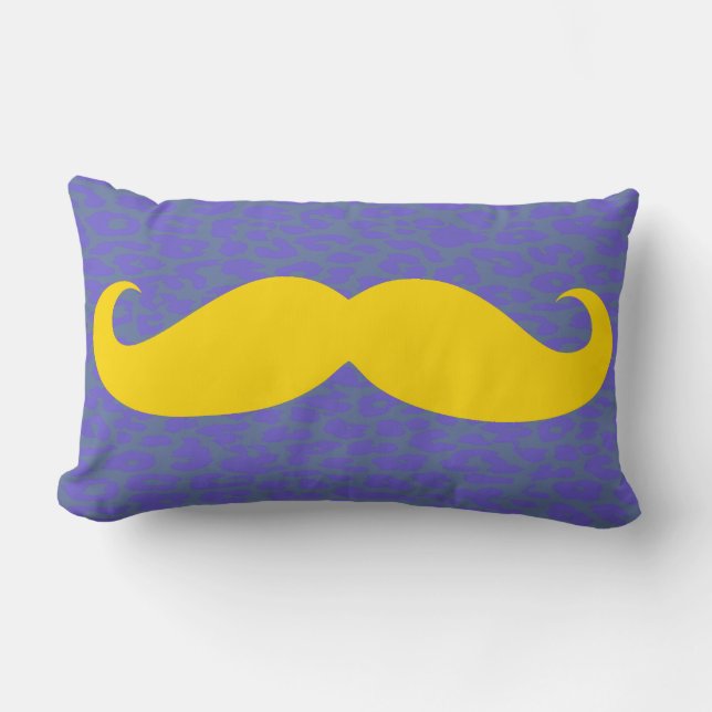 Yellow Mustache on Leopard Skin Lumbar Pillow (Front)