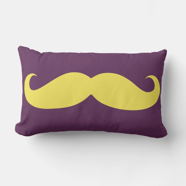 Yellow Mustache on Purple Lumbar Pillow (Front)