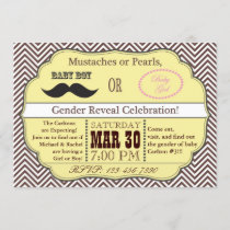 Yellow Mustache or Pearls Gender Reveal Invitation