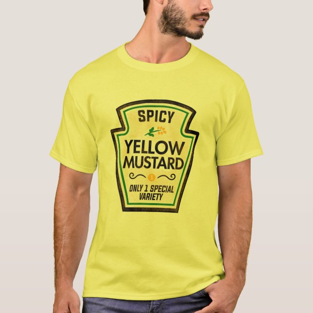 Yellow Mustard Bottle Label Halloween Matching Cos T-Shirt (Front)