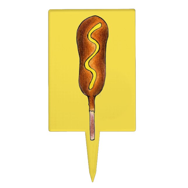 Yellow Mustard Hot Corn Dog Corndog Carnival Food Cake Topper (Front)