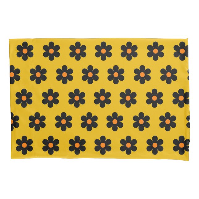 Yellow Mustard Retro Y2K Bold Blossom Tropical Pillow Case (Front)