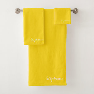 Yellow Name Modern Elegant Monogram Boho Bath Towel Set