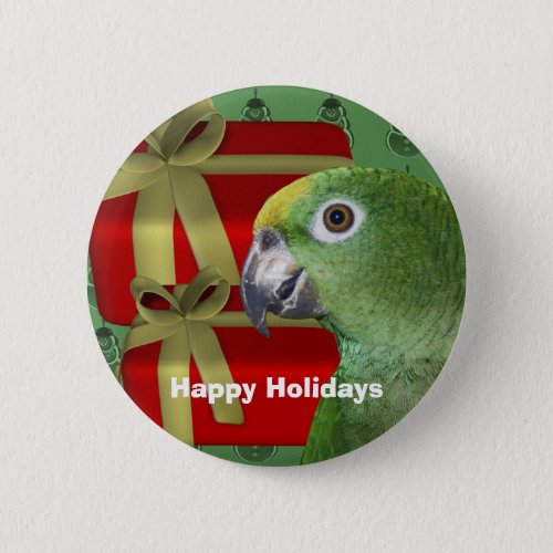 Yellow Naped Amazon Parrot Christmas Holiday Pinback Button