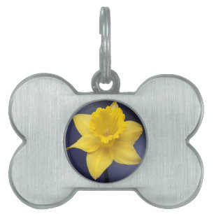 Yellow Narcissus Flower Floral watercolor paint Pet Name Tag