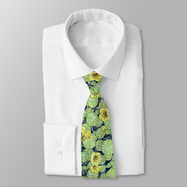 Yellow Nasturtium Flower Pattern William Morris  Neck Tie (Tied)