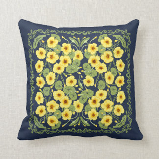 Yellow Nasturtiums on Navy Throw Pillow