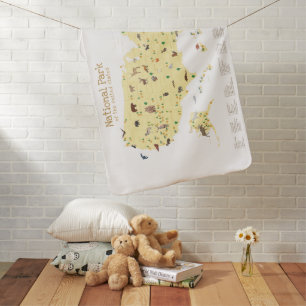 Yellow National Parks Map Woodland Baby Blanket