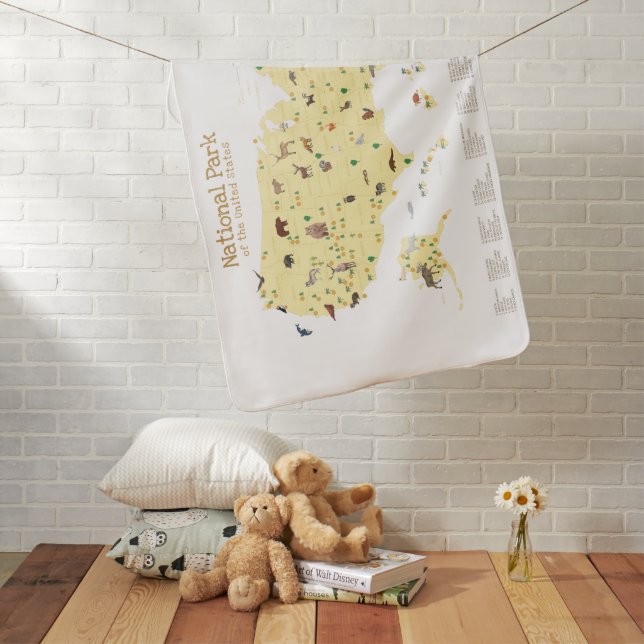 Yellow National Parks Map Woodland Baby Blanket (In Situ)