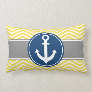 Yellow Nautical Anchor Chevron Lumbar Pillow