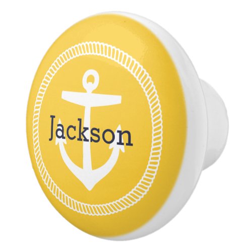 Yellow Nautical Anchor Monogram Ceramic Knob