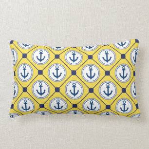 Yellow Nautical Anchor Pattern Lumbar Pillow