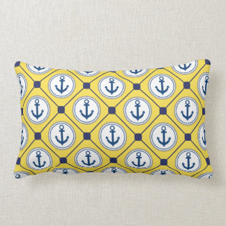 Yellow Nautical Anchor Pattern Lumbar Pillow