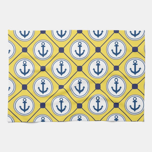 Yellow Nautical Anchor Pattern Towel (Horizontal)
