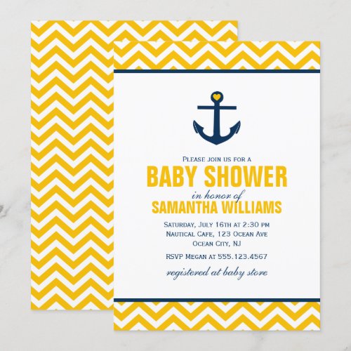 Anchor and Chevrons Nautical Baby Shower {yellow} Invitation