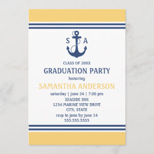 Yellow Nautical Graduation Party Invites