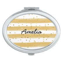 Yellow Nautical Stripe Monogrammed compact mirror