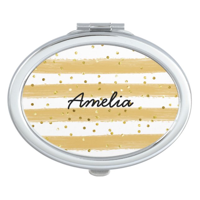 Yellow Nautical Stripe  Monogrammed compact mirror (Front)
