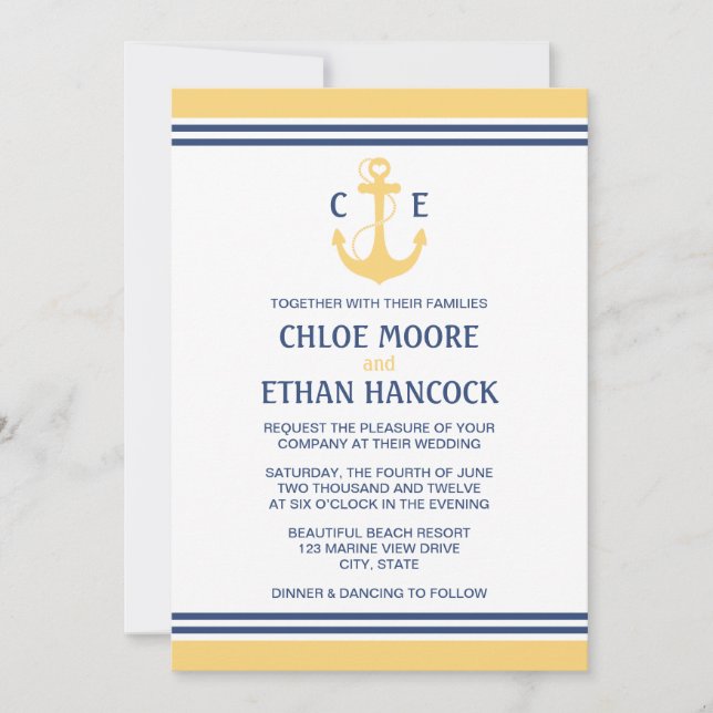 Yellow Nautical Wedding Invitations (Front)
