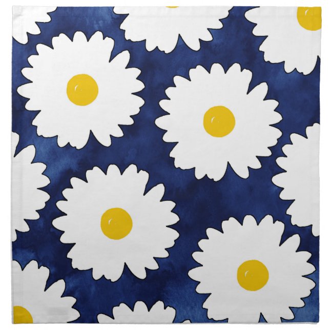 Yellow Navy and White Daisies 2 Cloth Napkin (Front)