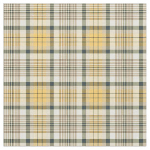 Yellow, Navy Blue and Ivory Plaid Fabric
