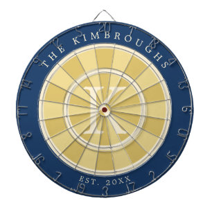 Yellow Navy Blue Family Monogram Dart Board