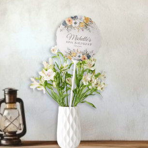 Yellow Navy Blue Floral Glitter 40th Birthday Name Balloon