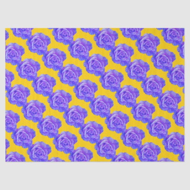 Yellow Navy Blue Floral Patterns Flowers Roses Tissue Paper (Front)