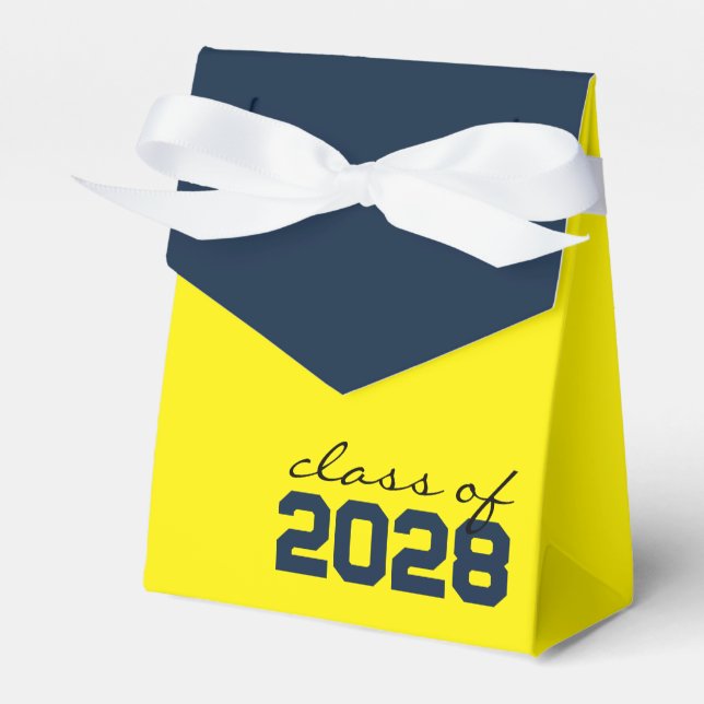 Yellow & Navy Blue Graduation Favor Boxes (Front Side)