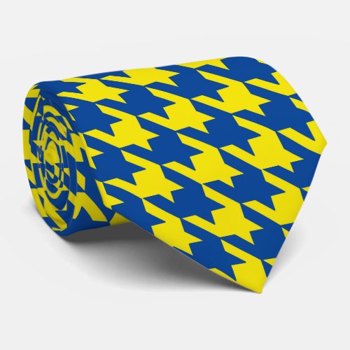 Yellow  Navy Blue Large Houndstooth Check Neck Tie