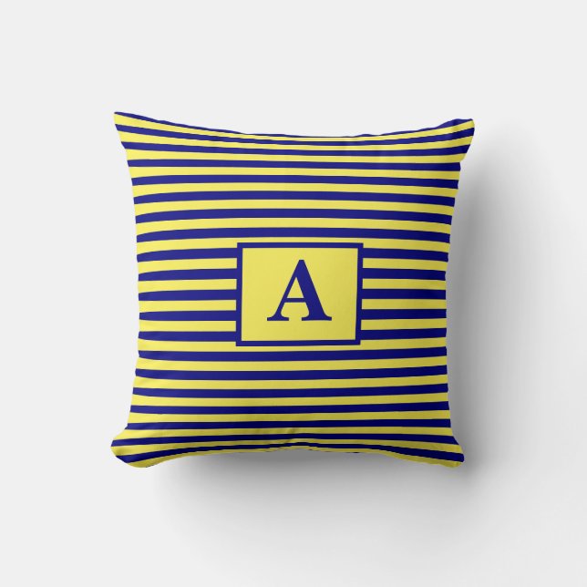 Yellow Navy Blue Nautical Monograms Stripes Cool Throw Pillow (Front)